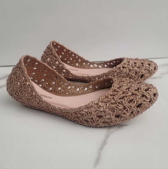 Melissa Shoes Mini Melissa Girls Mel Rose Gold Campana Flats Size 7